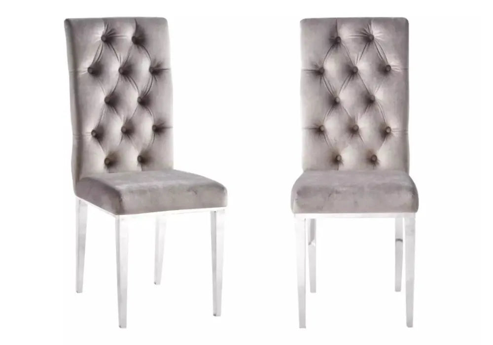 Lot De 6 Chaises Nevada Capitonne Avec Boutons Chrome Velours