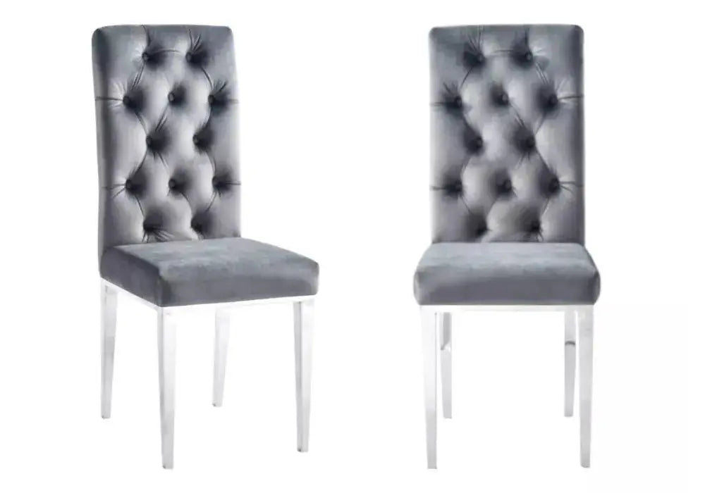 Lot De 6 Chaises Nevada Capitonne Avec Boutons Chrome Velours Swedzo-Meuble