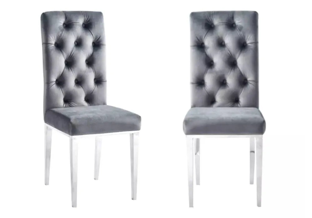 Lot De 6 Chaises Nevada Capitonne Avec Boutons Chrome Velours