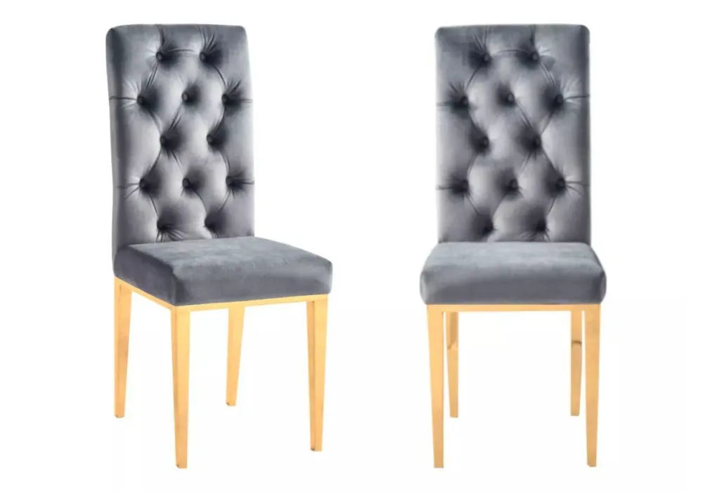 Lot De 6 Chaises Nevada Capitonne Avec Boutons Gold Velours