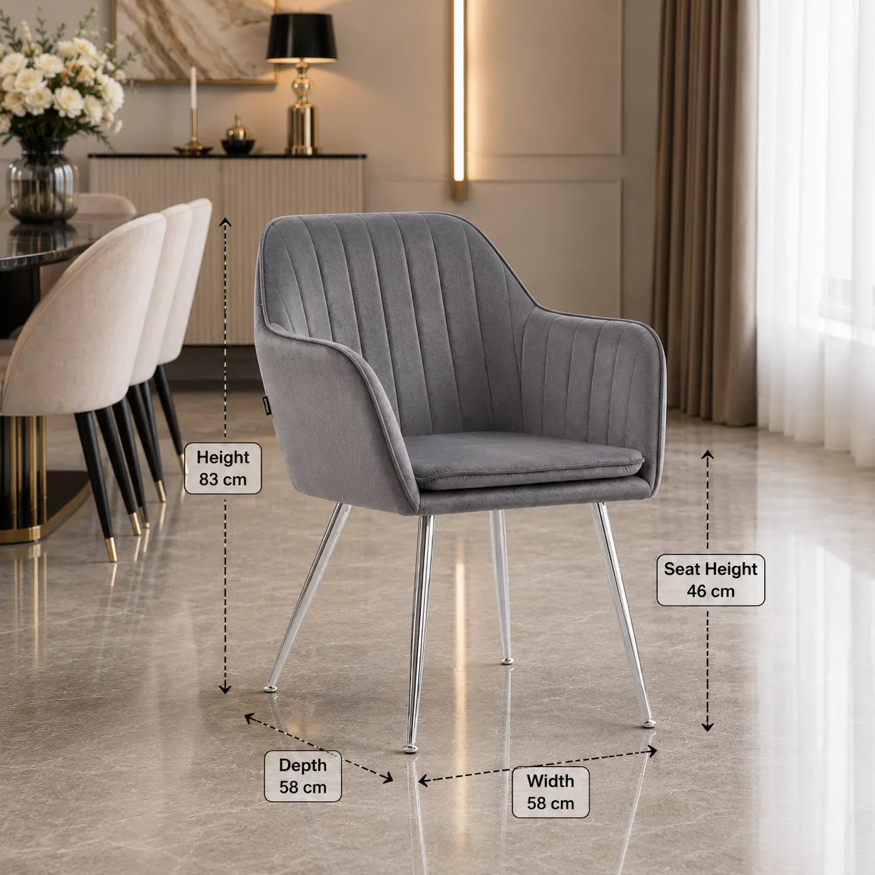 Lot De 2 Chaises Kanvas Pieds Chrome Velours