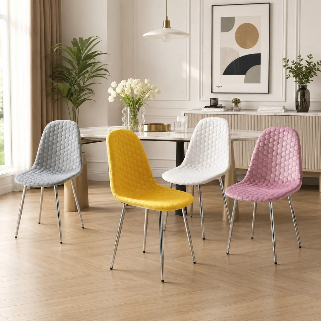 Lot De 4 Chaises Scandinave Abeille Chrome Velours