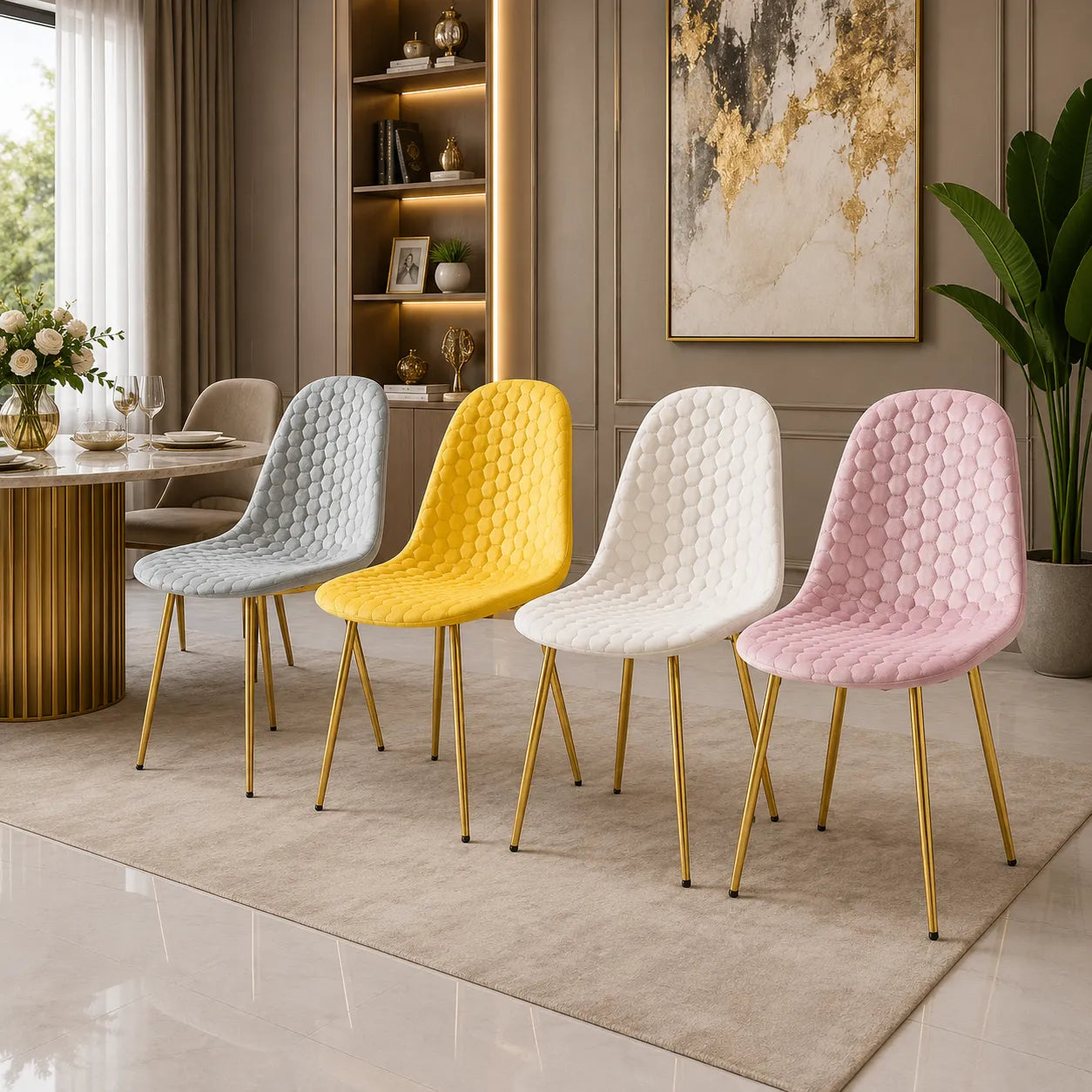 Lot De 4 Chaises Scandinave Abeille Gold Velours