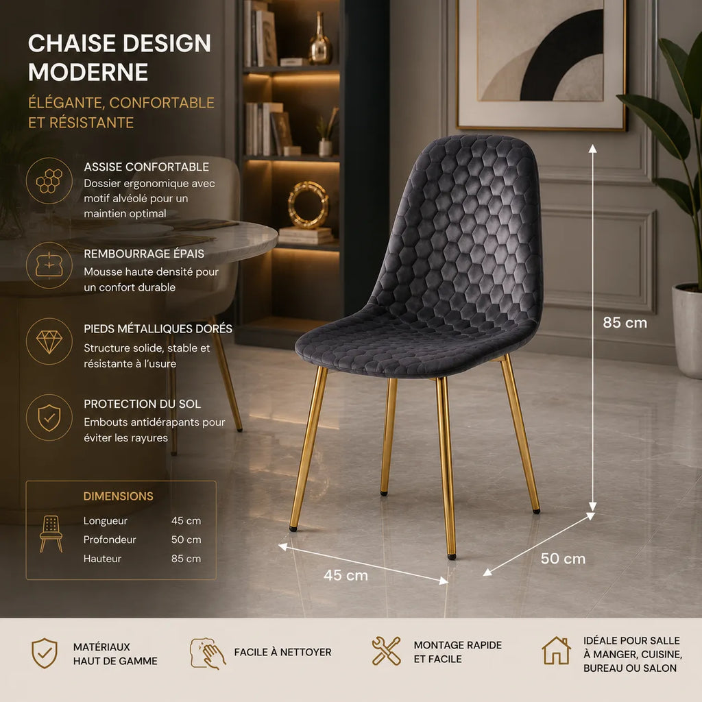 Lot De 4 Chaises Scandinave Abeille Gold Velours