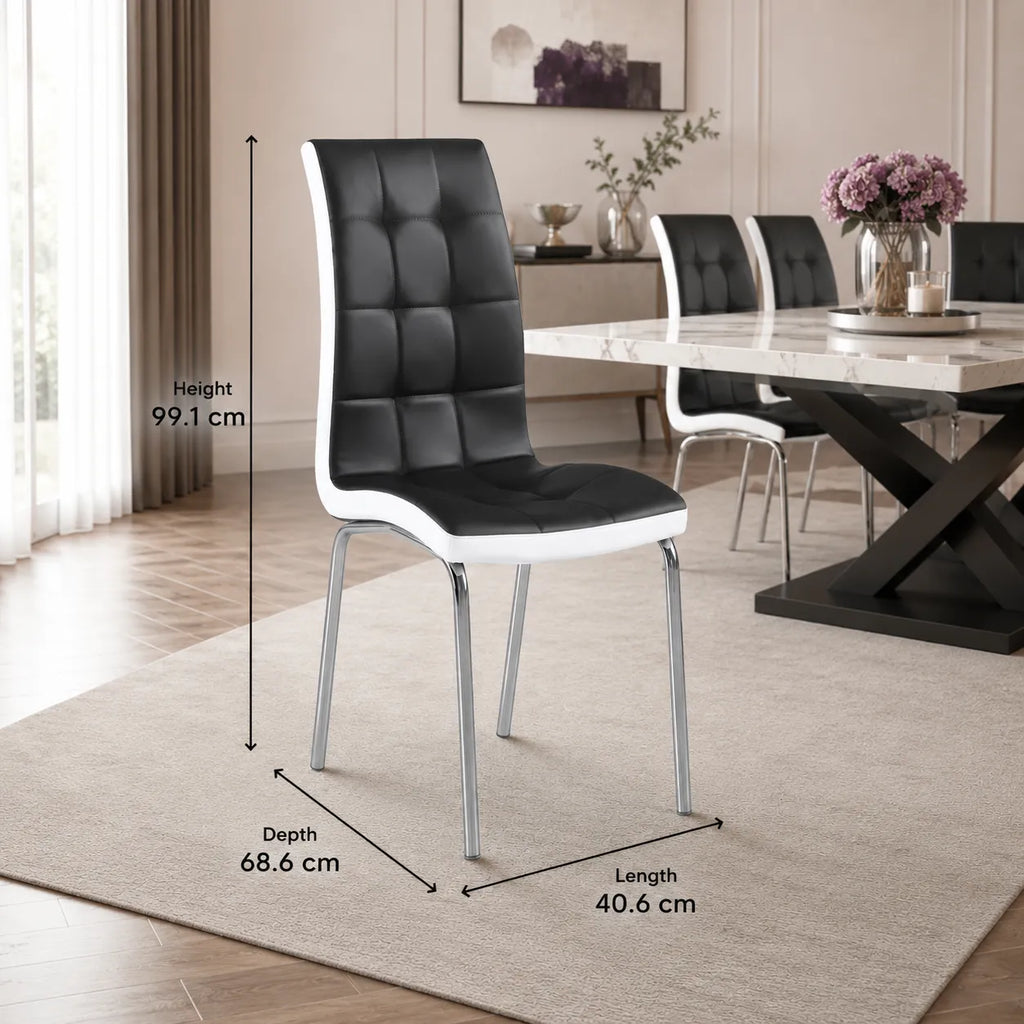 Lot De 6 Chaises Emma Similicuir Noir Blanc
