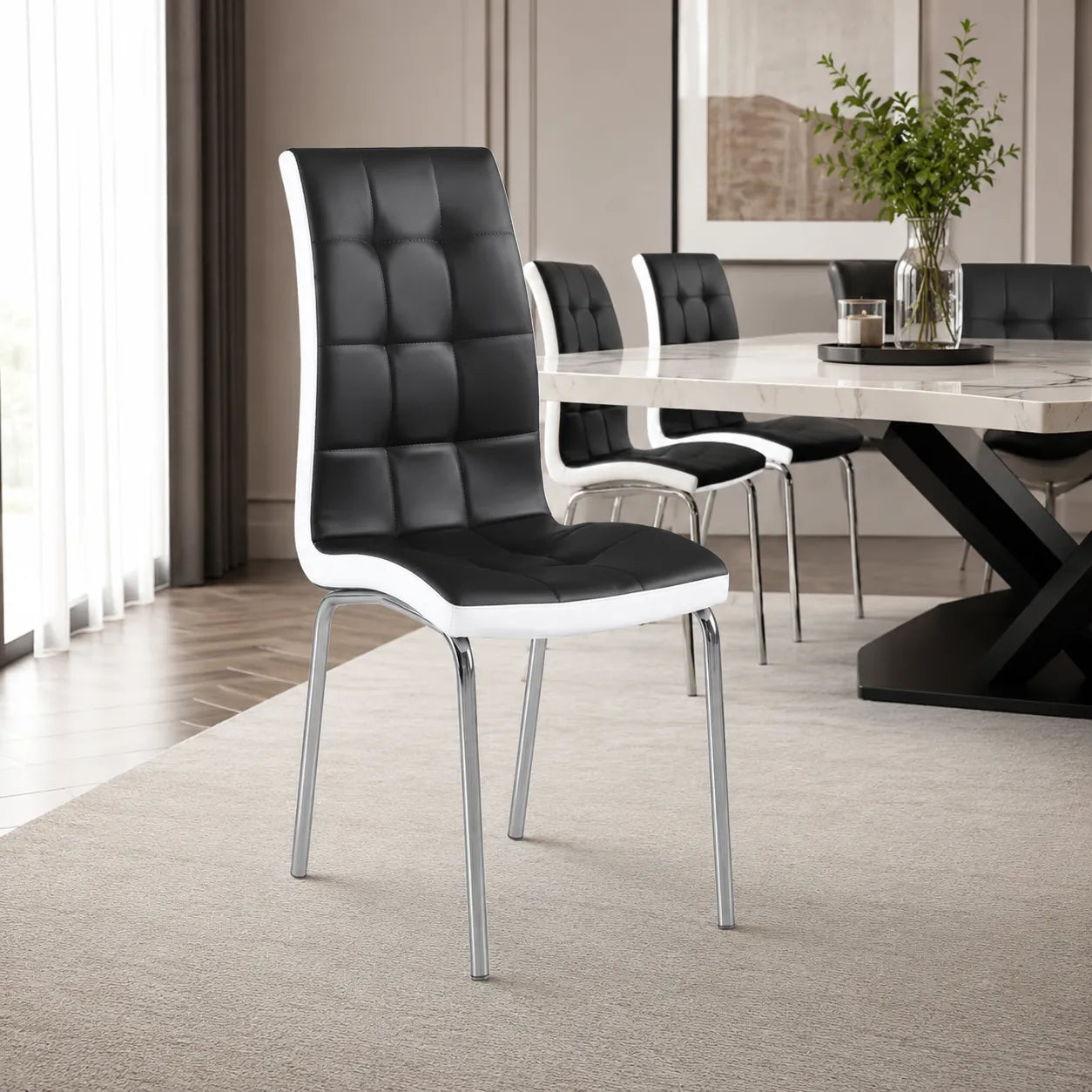 Lot De 6 Chaises Emma Similicuir Noir Blanc