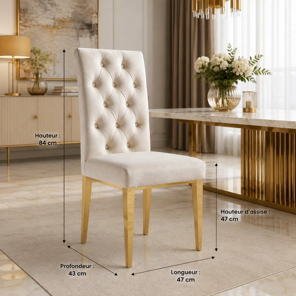 Lot De 6 Chaises Nevada Capitonne avec Boutons Gold Velours