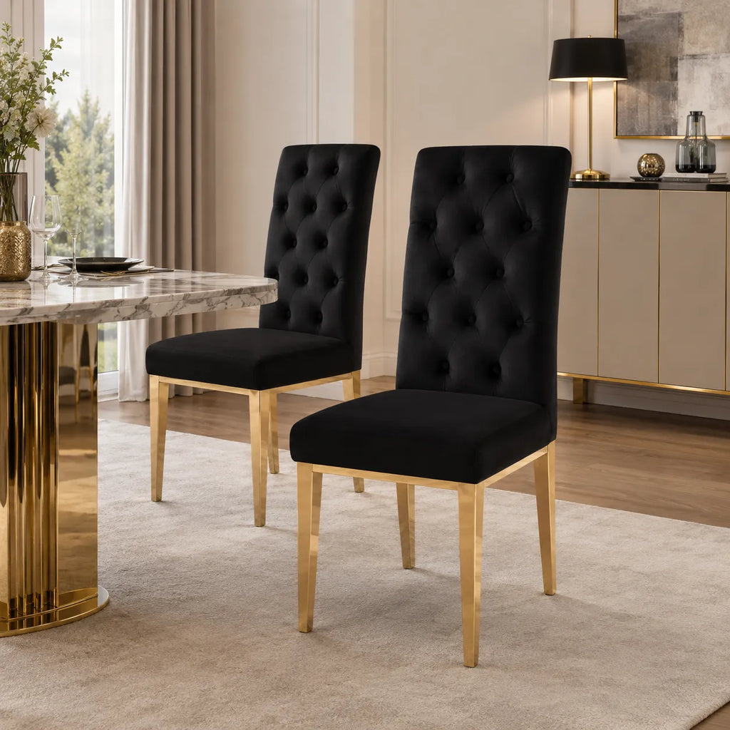 Lot De 6 Chaises Nevada Capitonne avec Boutons Gold Velours
