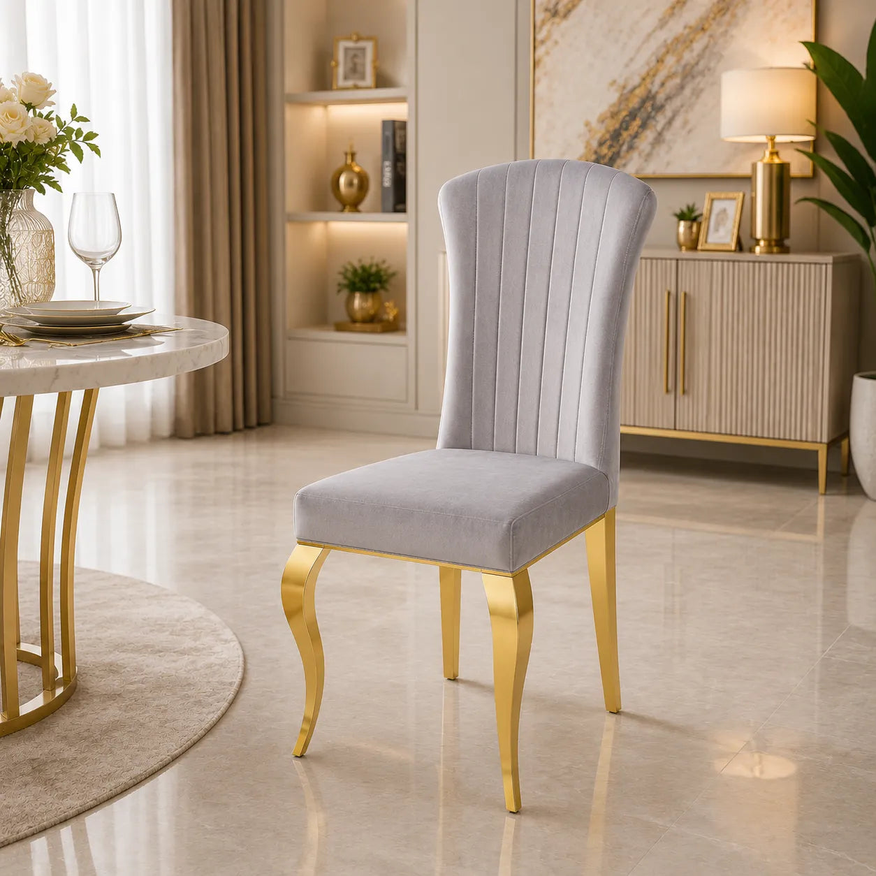 Lot De 6 Chaises Louis Gold Velours Ardoise