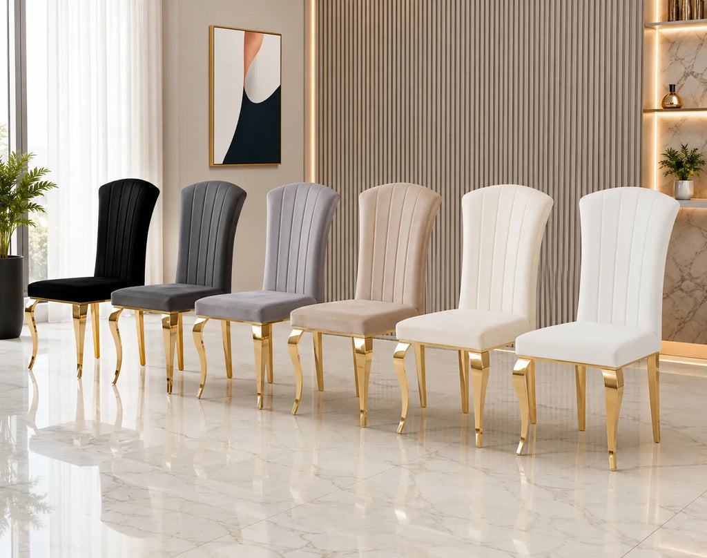 Lot De 6 Chaises Louis Gold Velours Ardoise