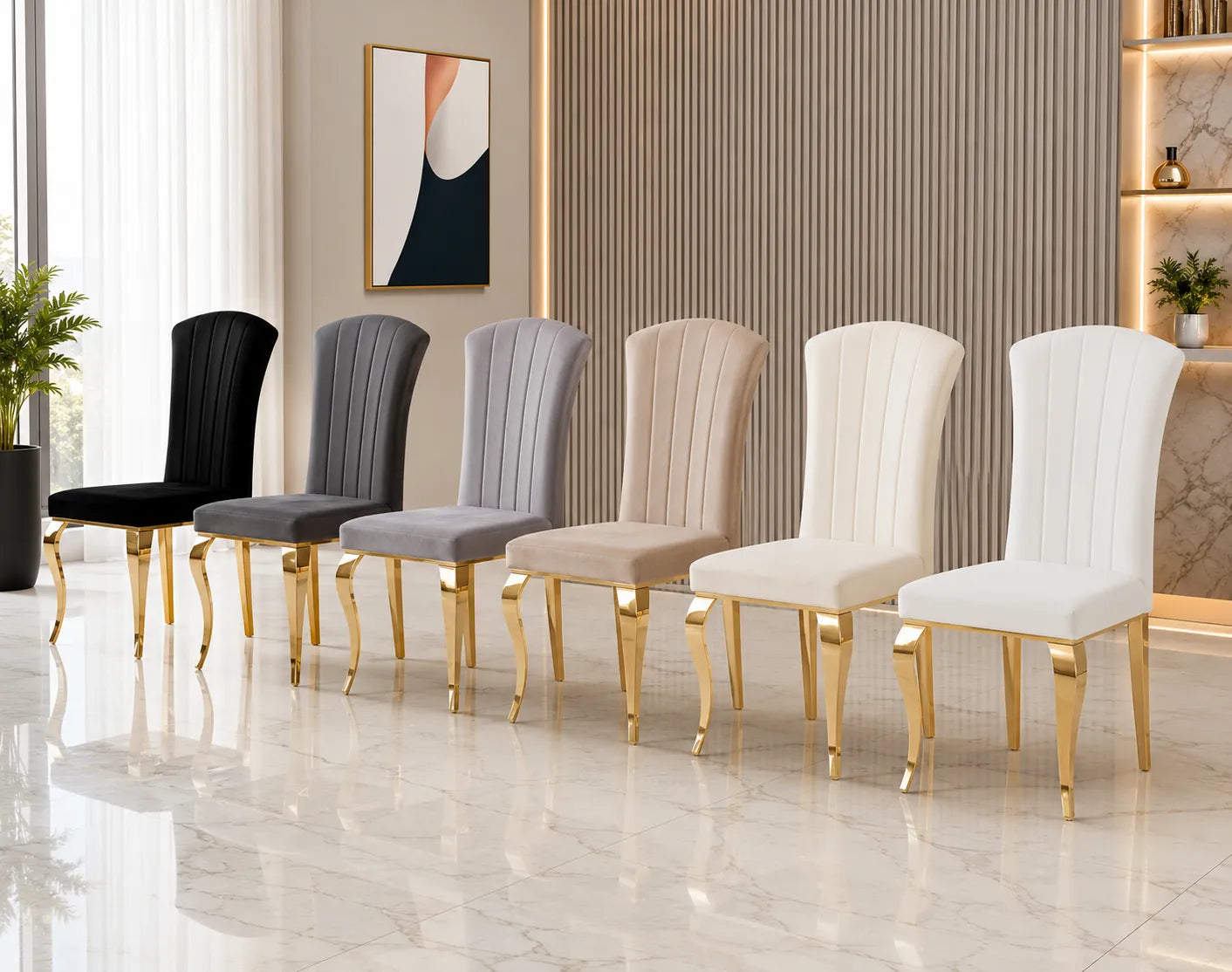 Lot De 6 Chaises Louis Gold Velours Ardoise