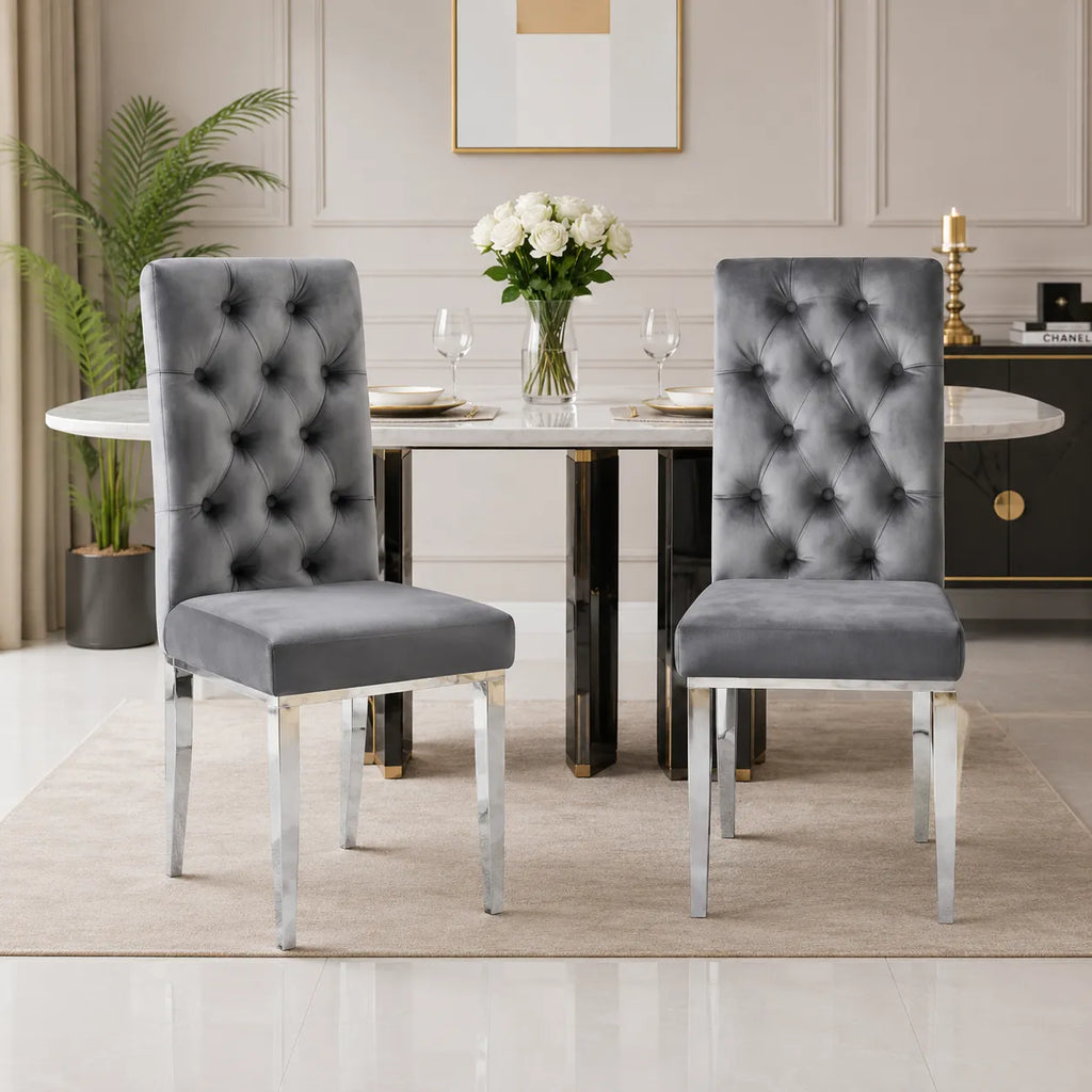 Lot De 6 Chaises Nevada Capitonne avec Boutons Chrome Velours