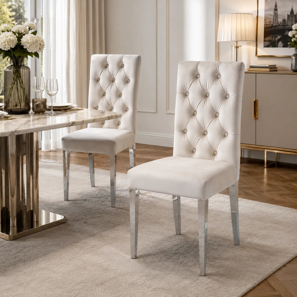 Lot De 6 Chaises Nevada Capitonne avec Boutons Chrome Velours
