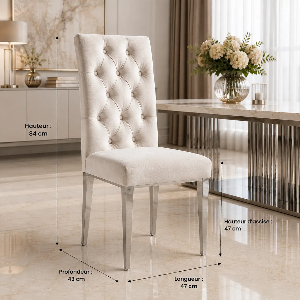 Lot De 6 Chaises Nevada Capitonne avec Boutons Chrome Velours