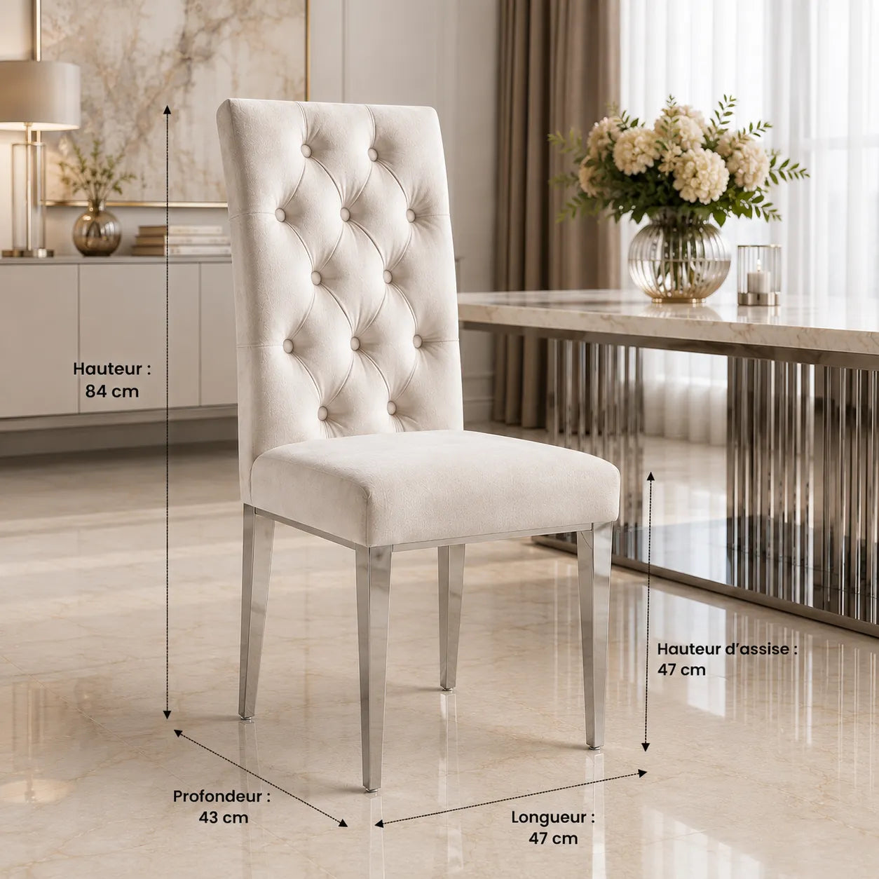Lot De 6 Chaises Nevada Capitonne avec Boutons Chrome Velours