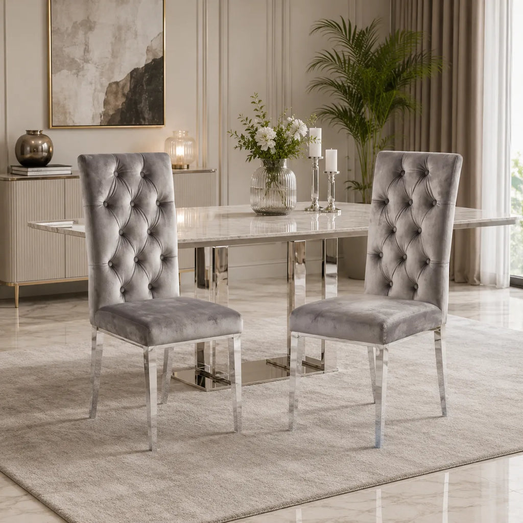 Lot De 6 Chaises Nevada Capitonne avec Boutons Chrome Velours