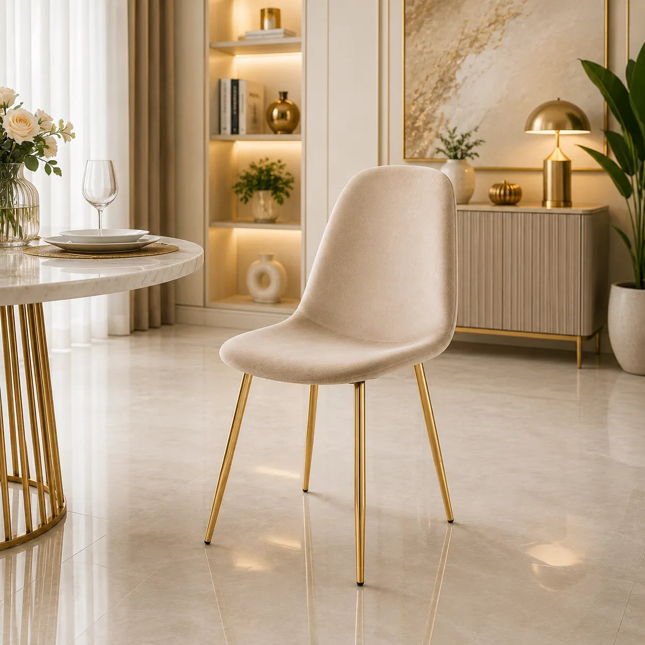 Lot De 4 Chaises Scandinave Abeille Gold Velours
