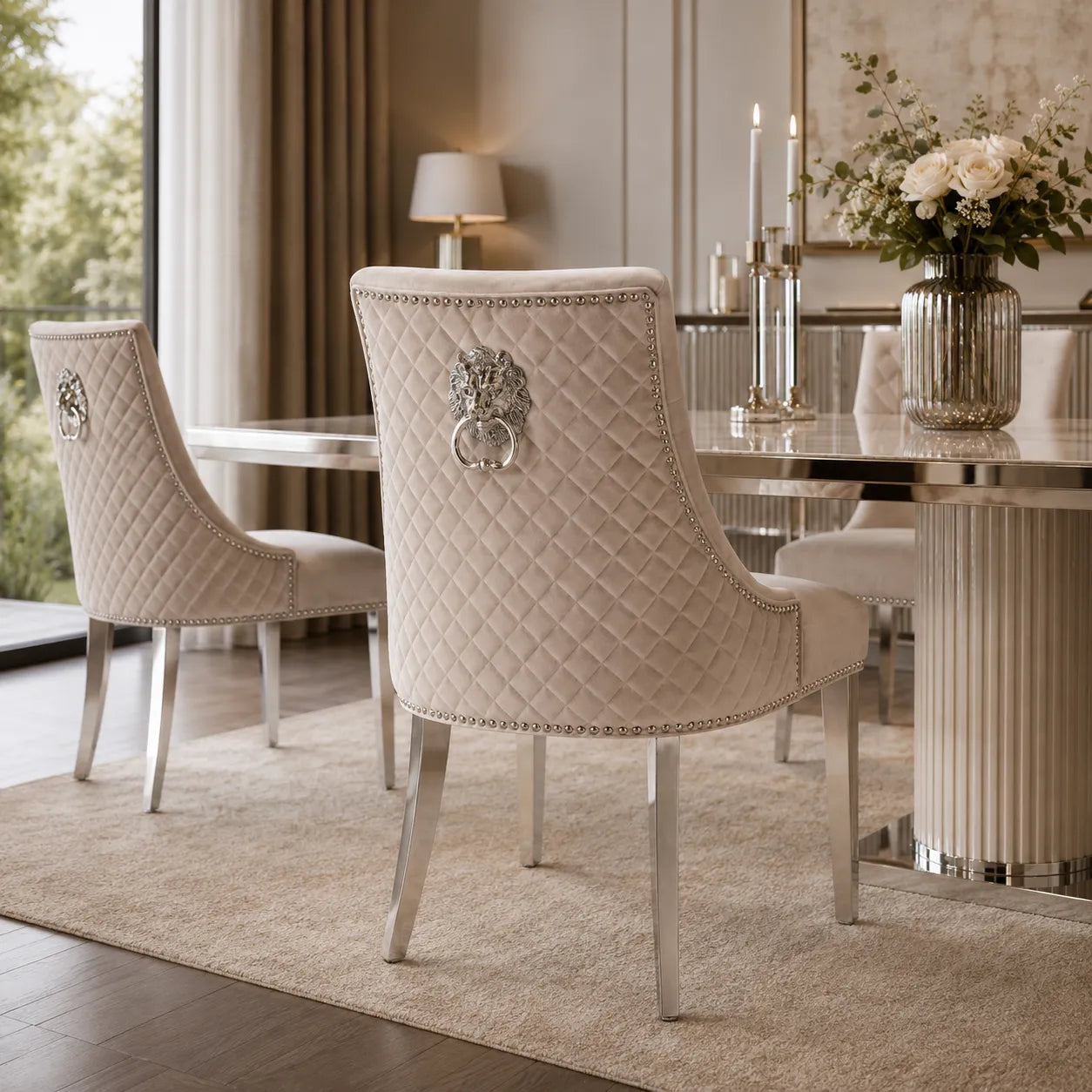 Lot de 2 Chaises Lion Matelassées Chrome
