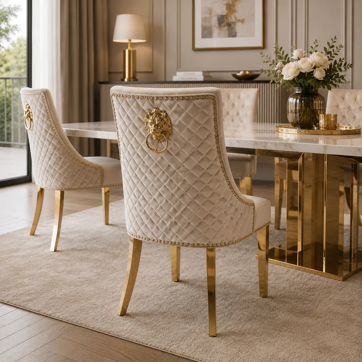Lot de 2 Chaises Lion Matelassées Gold