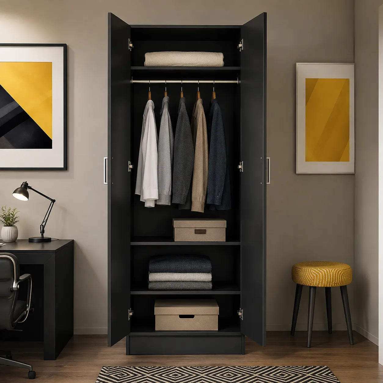Madesa 2 Door Wardrobe Noir