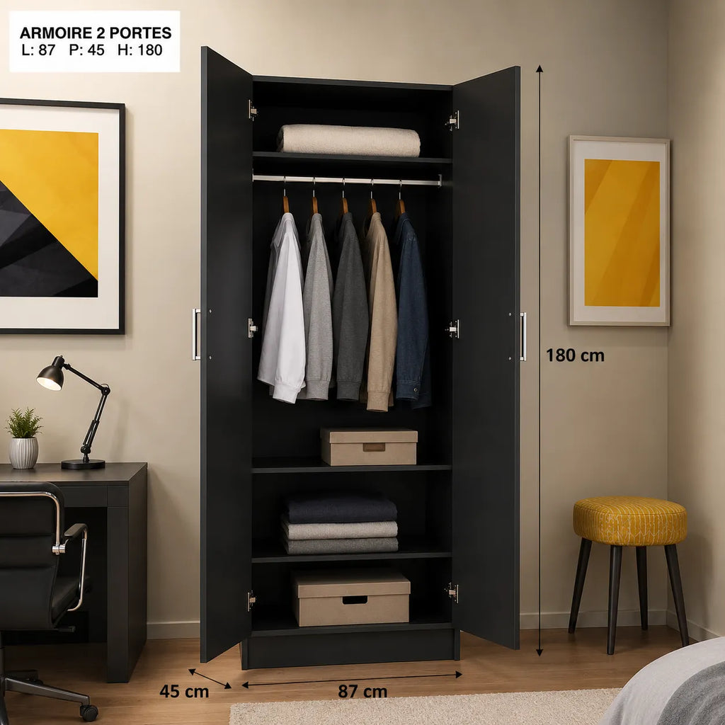 Madesa 2 Door Wardrobe Noir