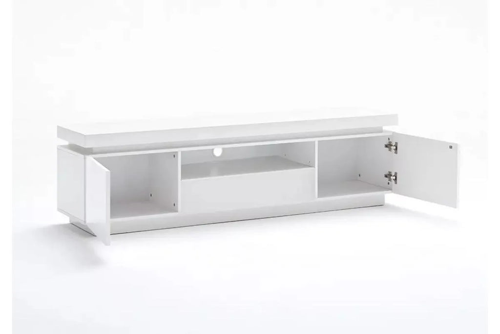 Meuble Tv laqué blanc LED OPRA  130x35x45 Cm