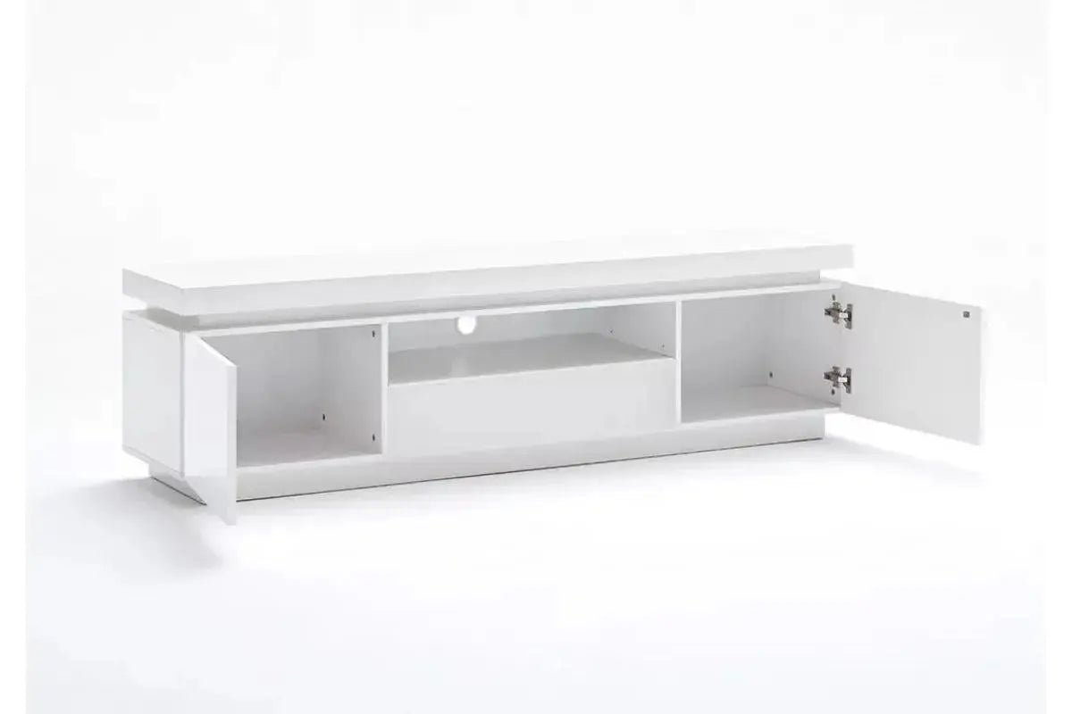 Meuble Tv laqué blanc LED OPRA  130x35x45 Cm Swedzo-Meuble