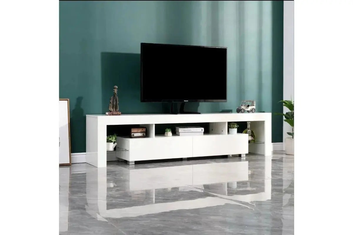 Meuble Tv laqué blanc LED OVER Swedzo-Meuble