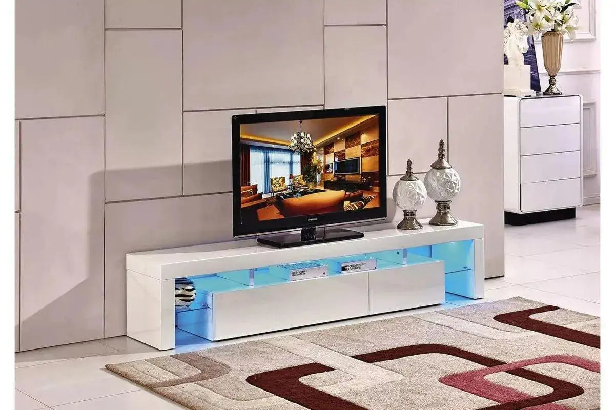 Meuble Tv laqué blanc LED OVER Swedzo-Meuble
