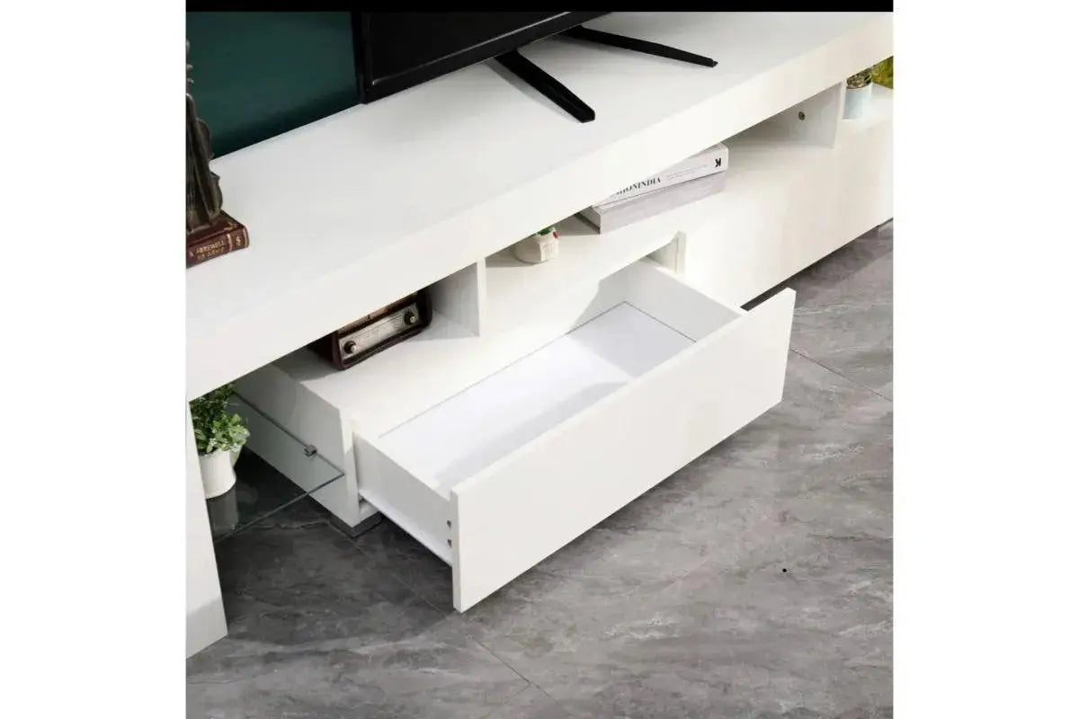 Meuble Tv laqué blanc LED OVER Swedzo-Meuble