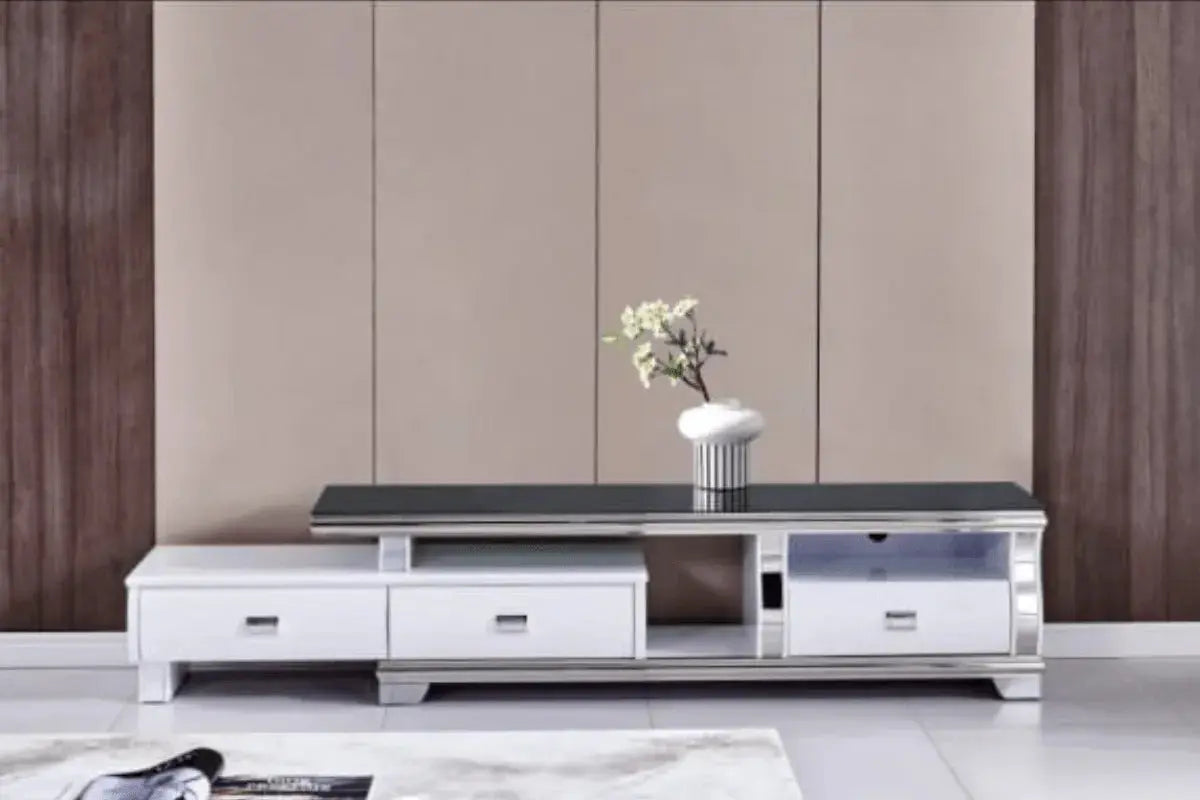 Meuble banc tv en verre noir MADY Swedzo-Meuble