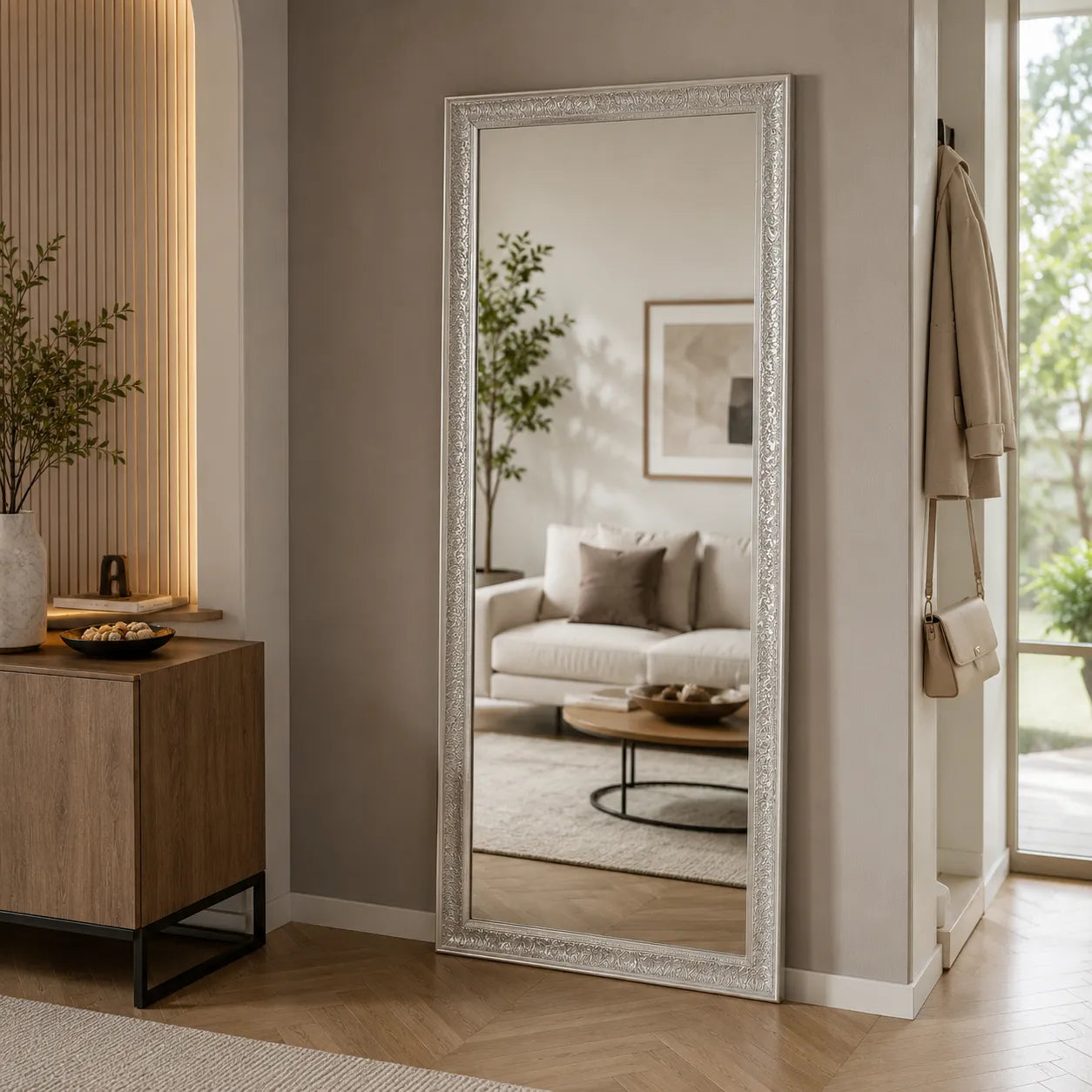 Miroir à robe argenté style shabby chic 120x80 cm