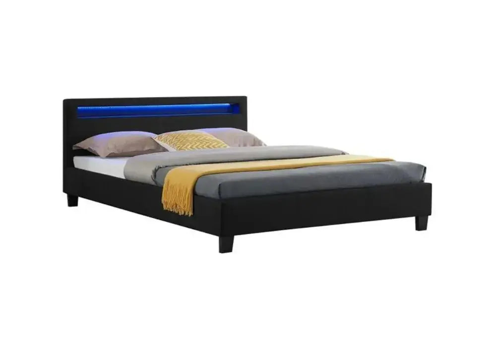 Noir Lit Avec Led Avec Sommier Swedzo-Meuble