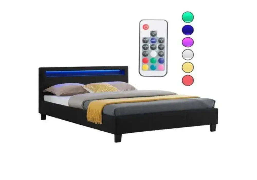 Noir Lit Avec Led Avec Sommier Swedzo-Meuble