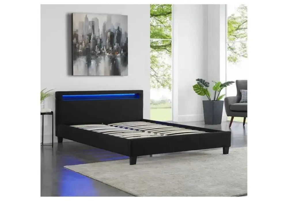 Noir Lit Avec Led Avec Sommier Swedzo-Meuble
