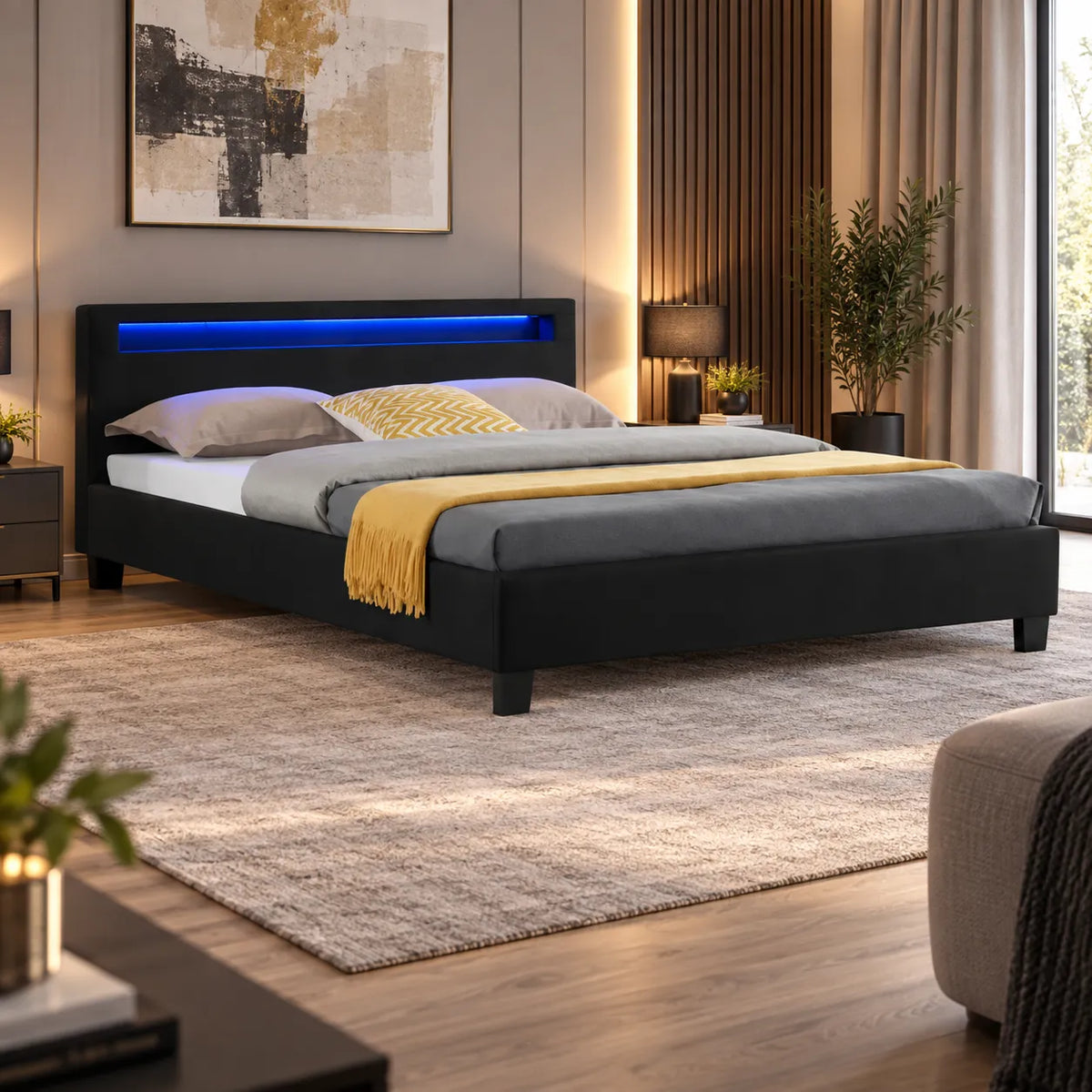 Noir Lit avec Led avec Sommier