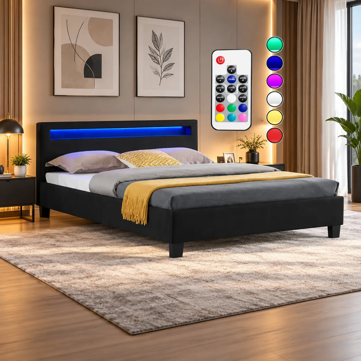 Noir Lit avec Led avec Sommier