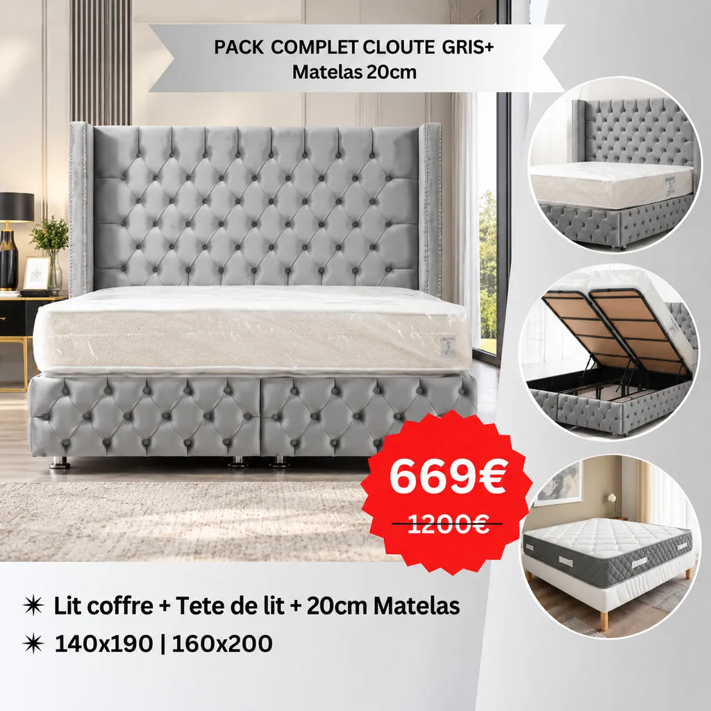 PACK COMPLET CLOUTE BEIGE+ Matelas 20cm