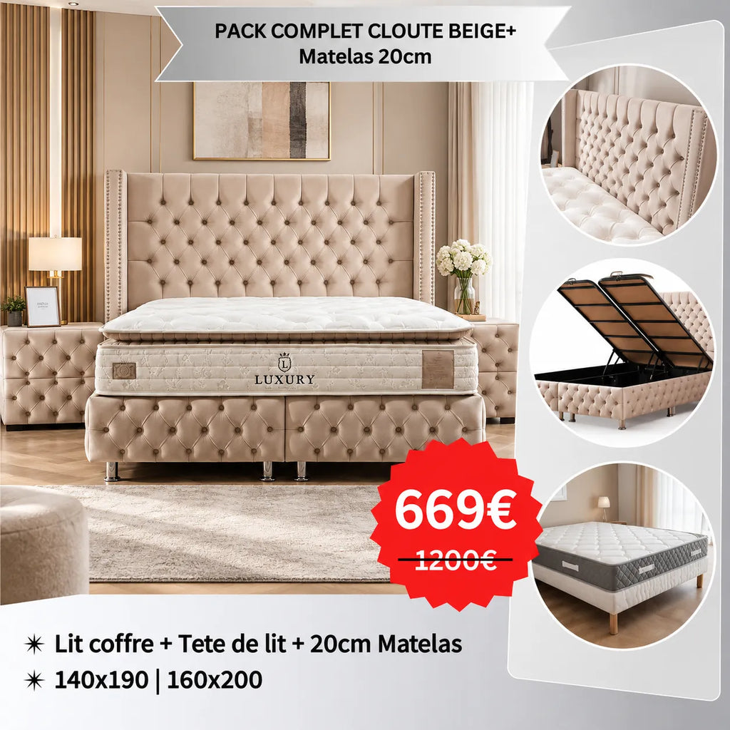 PACK COMPLET CLOUTE BEIGE+ Matelas 20cm