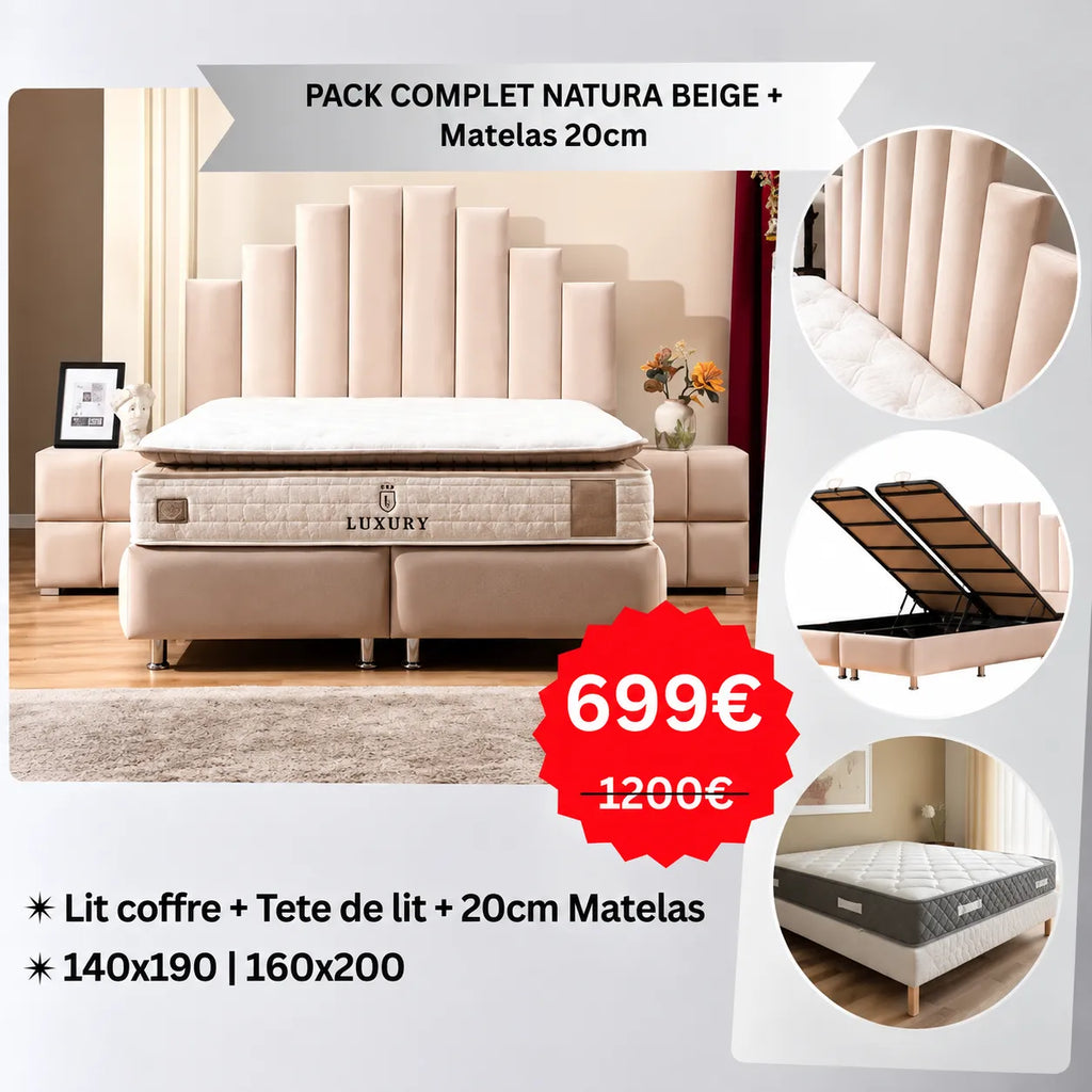 PACK COMPLET NATURA GRIS ET BEIGE+ Matelas 20cm