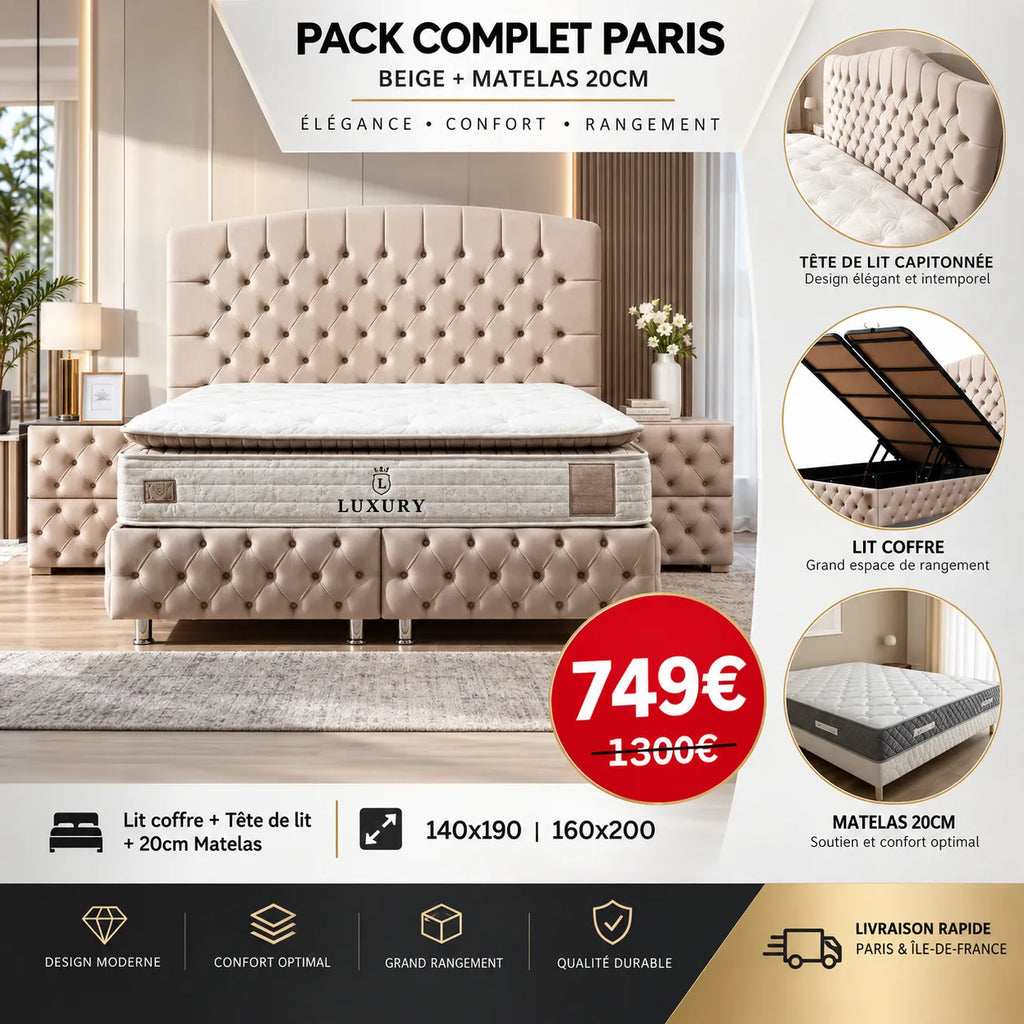 PACK COMPLET PARIS BEIGE ET ANTHRACITE+ Matelas 20cm