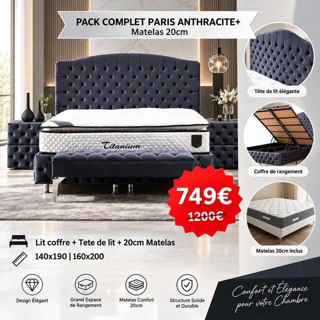 PACK COMPLET PARIS BEIGE ET ANTHRACITE+ Matelas 20cm