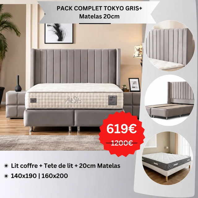 PACK COMPLET TOKYO BEIGE + Matelas 20cm