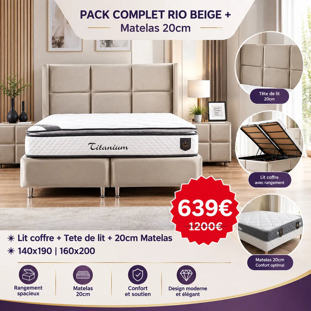 PACK COMPLET RIO BEIGE +  Matelas 20cm