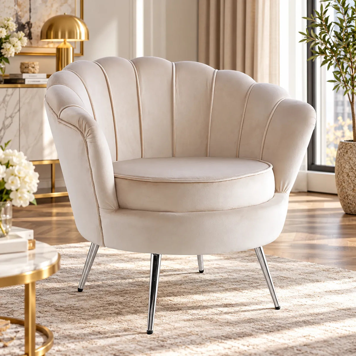Plata Import Chaise longue en Velours bleu avec pieds argentés