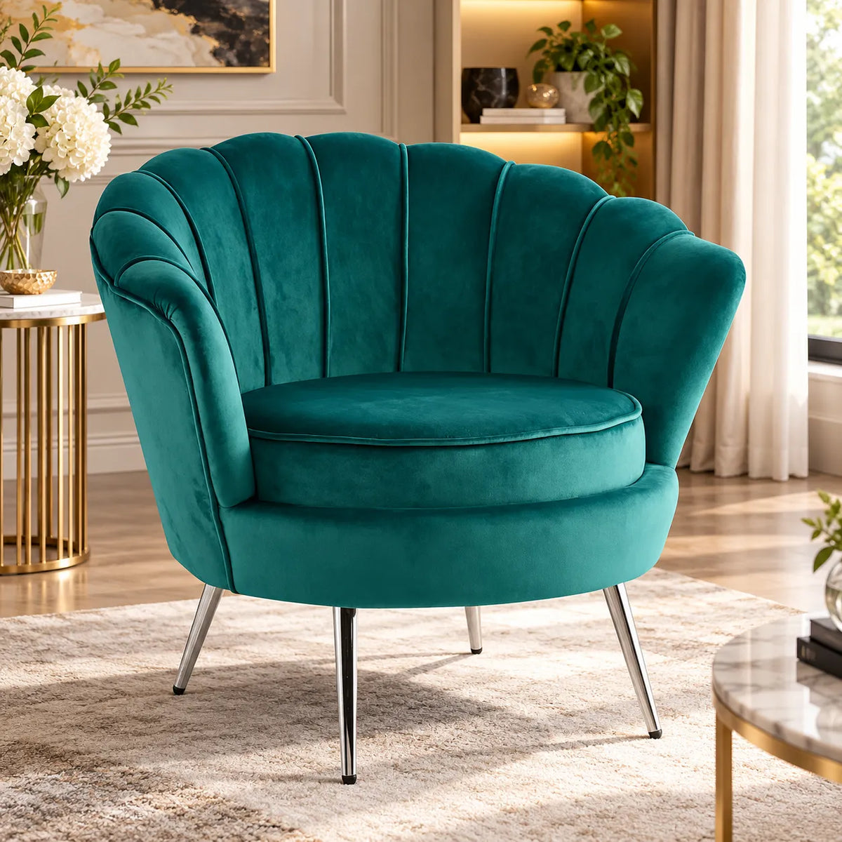 Plata Import Chaise longue en Velours bleu avec pieds argentés