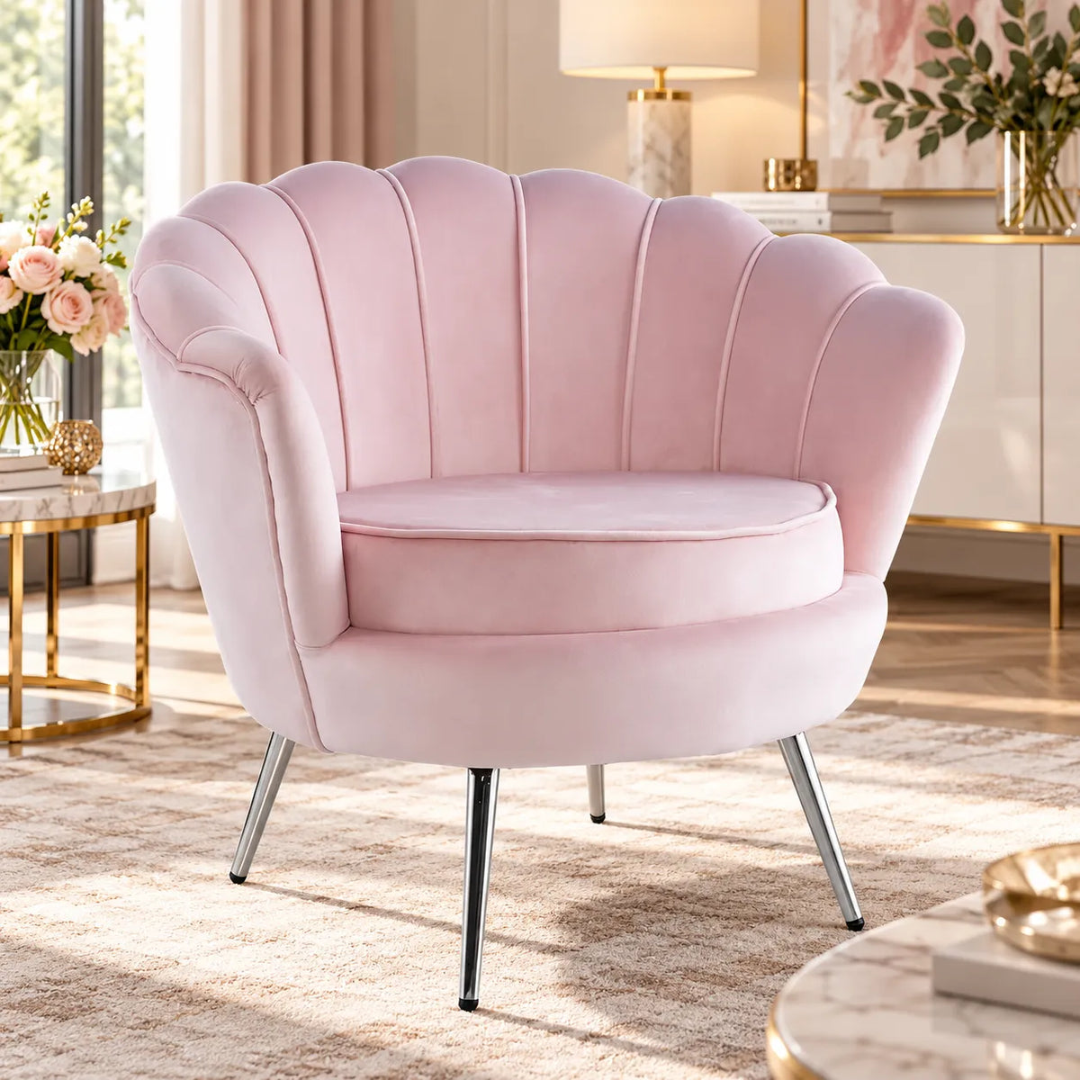 Plata Import Chaise longue en Velours bleu avec pieds argentés