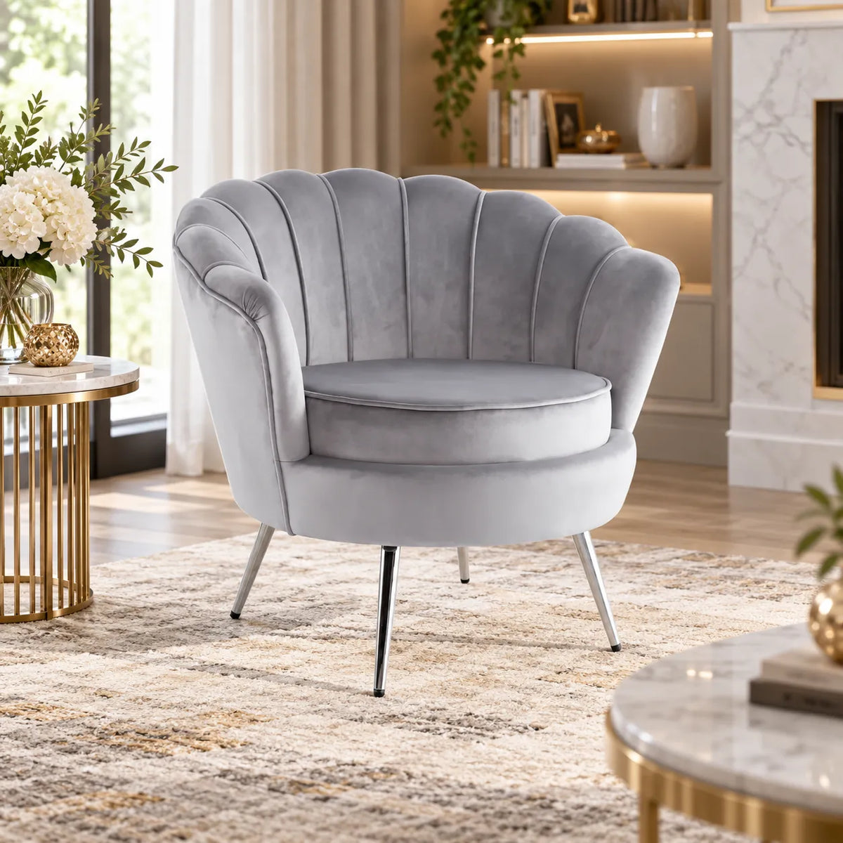 Plata Import Chaise longue en Velours bleu avec pieds argentés