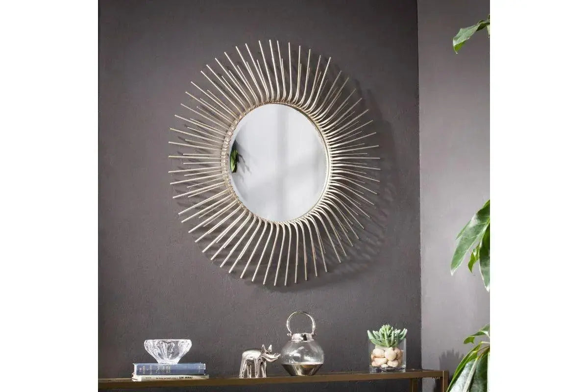 SEI Trevella Round Oversized Sunburst Wall Mirror in Champagne Gold Swedzo-Meuble