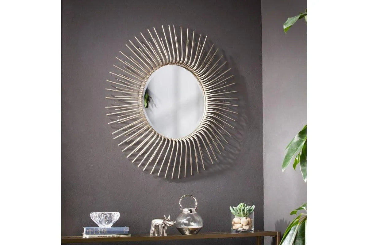 SEI Trevella Round Oversized Sunburst Wall Mirror in Champagne Gold